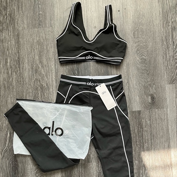 ALO Yoga Other - ALO Yoga Black Leggings & Bra Set with White Piping